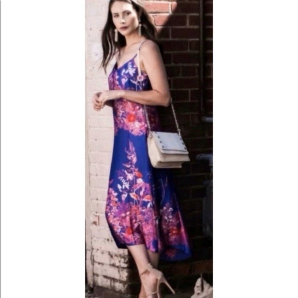 Slip dress, purple pink Floral,silky feel, Spaghetti Strap, Banana Republic